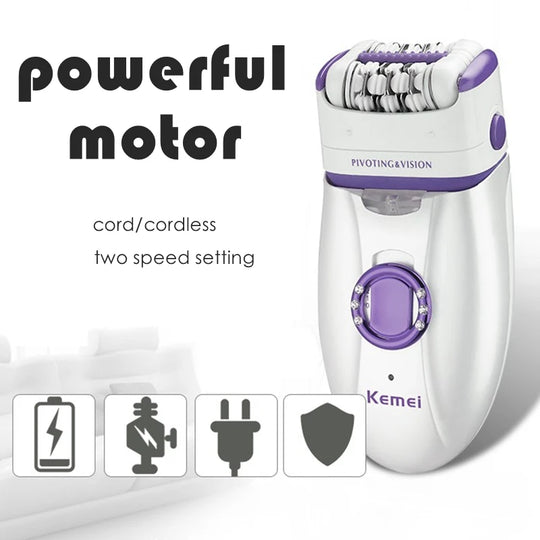Electric Epilator for Women - Leg, Body, Lip, Chin & Bikini Hair Removal - 3-in-1