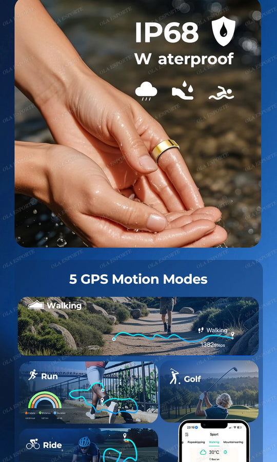 Smart Ring - Blood Oxygen Heart Rate Sleep Monitor GPS Tracking Waterproof