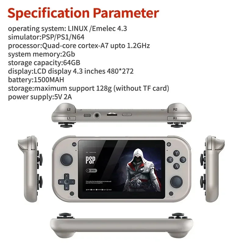 Retro Handheld Game Console - 4.3" Screen, 30000 Games, PSP PS1 Emulator, 64GB/128GB