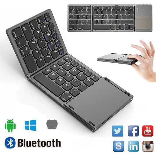 Foldable Bluetooth Keyboard with Touchpad - Mini Wireless Keyboard for Tablet iPad Phone Windows Android iOS