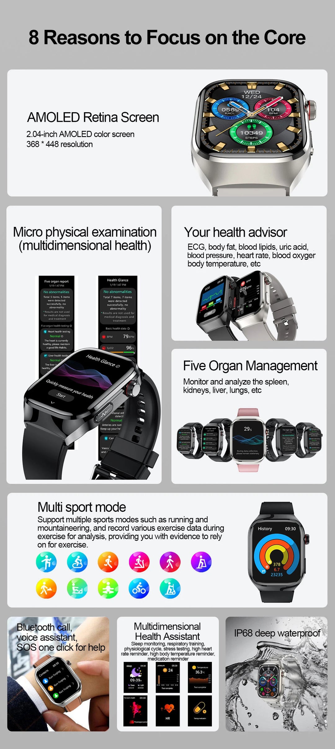 ECG+PPG Health Smartwatch - Heart Rate, Blood Pressure & BT Call Monitor
