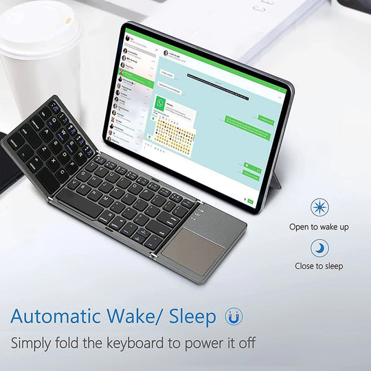 Foldable Bluetooth Keyboard with Touchpad - Mini Wireless Keyboard for Tablet iPad Phone Windows Android iOS