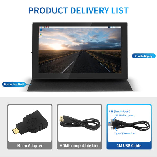 7 Inch IPS Touch Screen HDMI-compatible 1024*600 LCD for Raspberry Pi Windows PC Display with Holder Case Portable Monitor