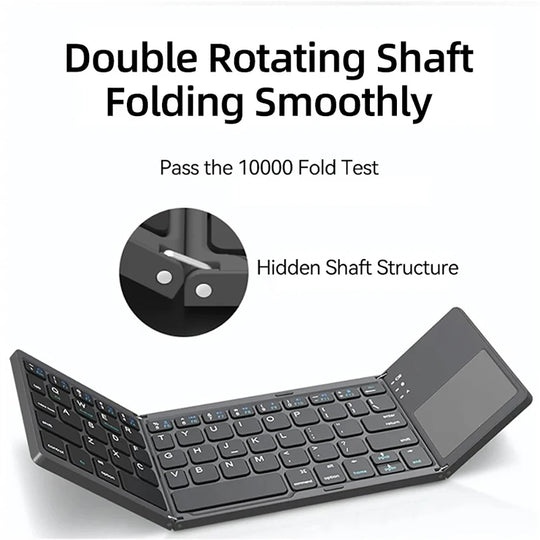 Foldable Bluetooth Keyboard with Touchpad - Mini Wireless Keyboard for Tablet iPad Phone Windows Android iOS