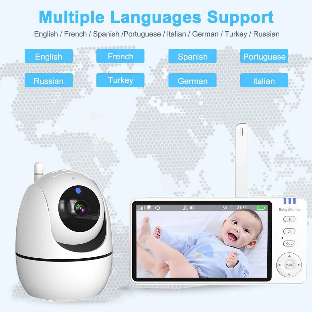 5 Inch Video Baby Monitor Indoor Mini Kids Surveillance cameras Security Protection Two-way Audio Baby Camera Temperture Display