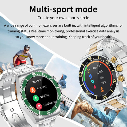 Luxury Smart Watch for Men - Fitness Tracker Bluetooth Call DIY Faces