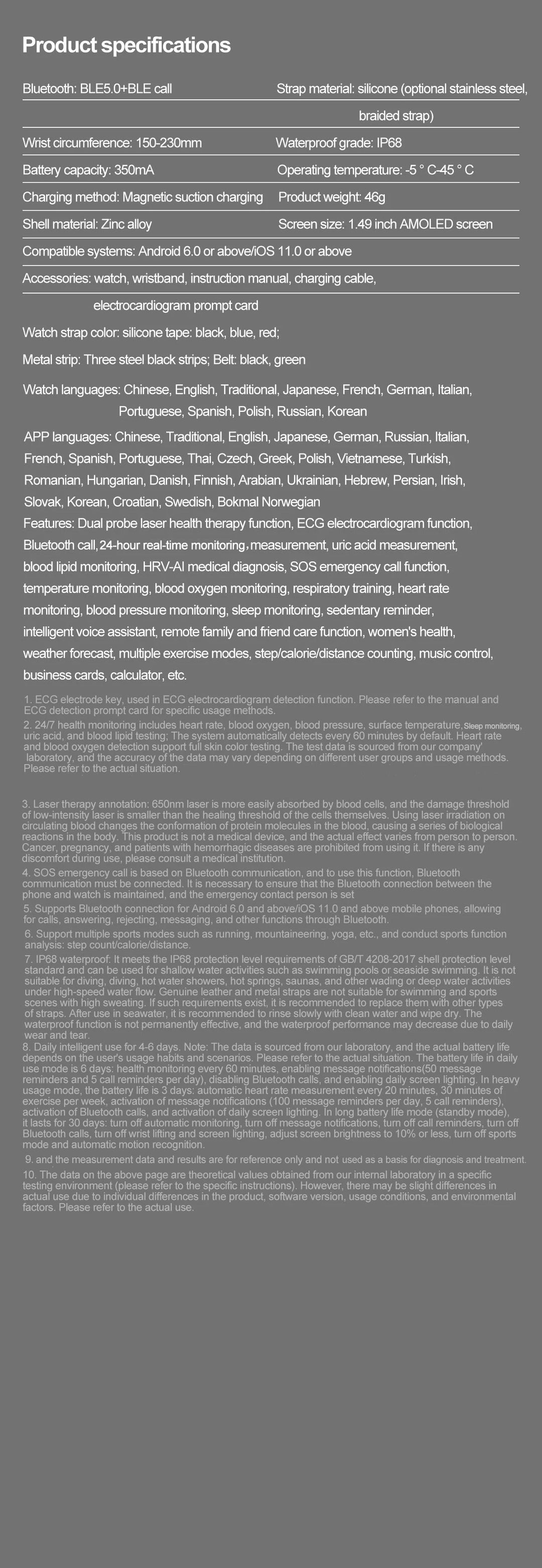 Smart Watch - Health Tracker Uric Acid Body Fat Bluetooth Call