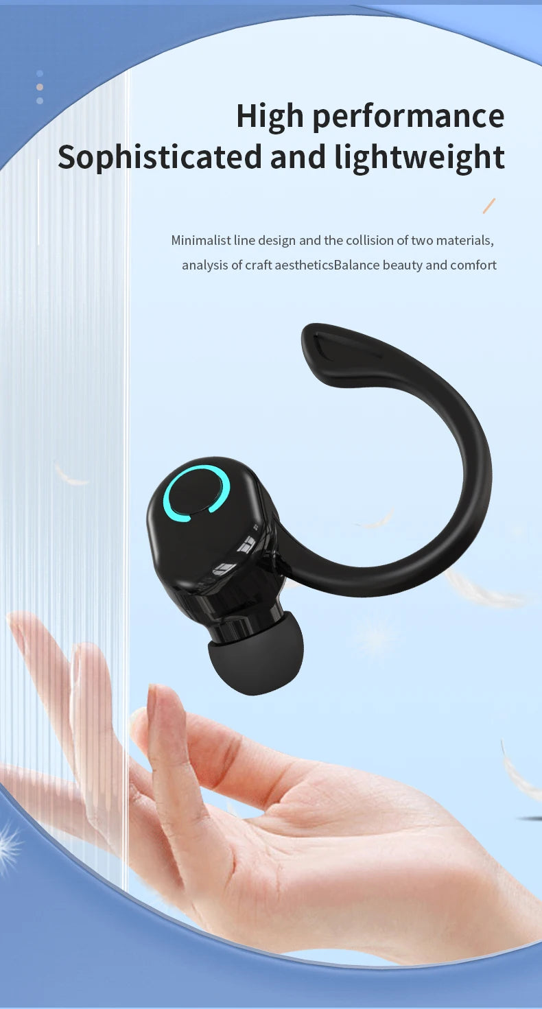 Wireless Bluetooth 5.0 Earphones - Single In-Ear Sports Headset with Mic & ANC