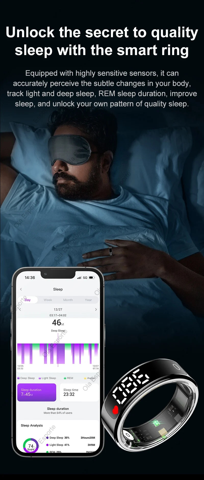 Smart Ring - 5ATM Waterproof with Heart Rate, Sleep & Health Monitoring