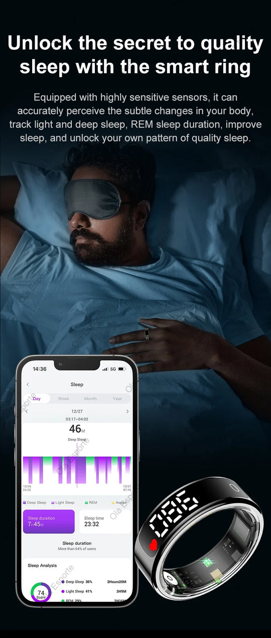Smart Ring - 5ATM Waterproof with Heart Rate, Sleep & Health Monitoring
