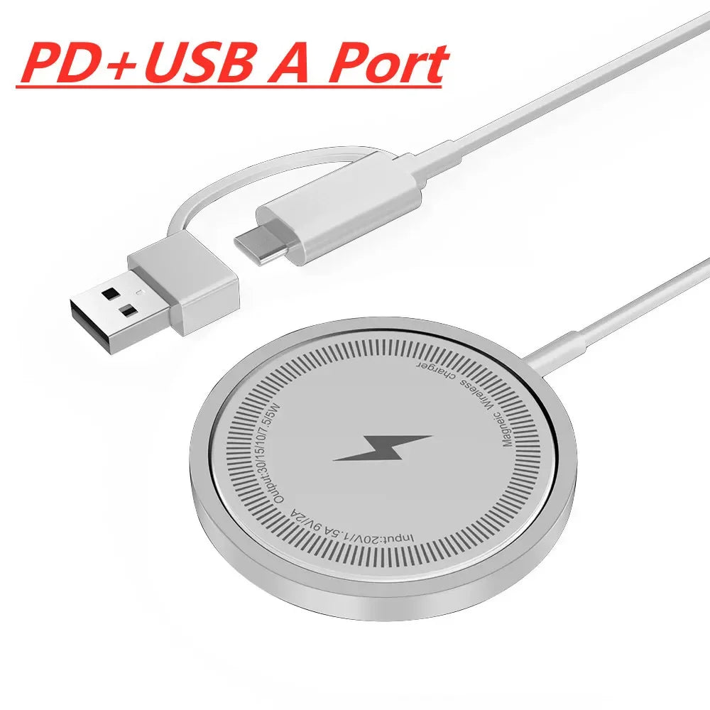 Magnetic iPhone Wireless Charger Pad USB  for 15 14 13 12 Pro Max Mini Fast Wireless Charging