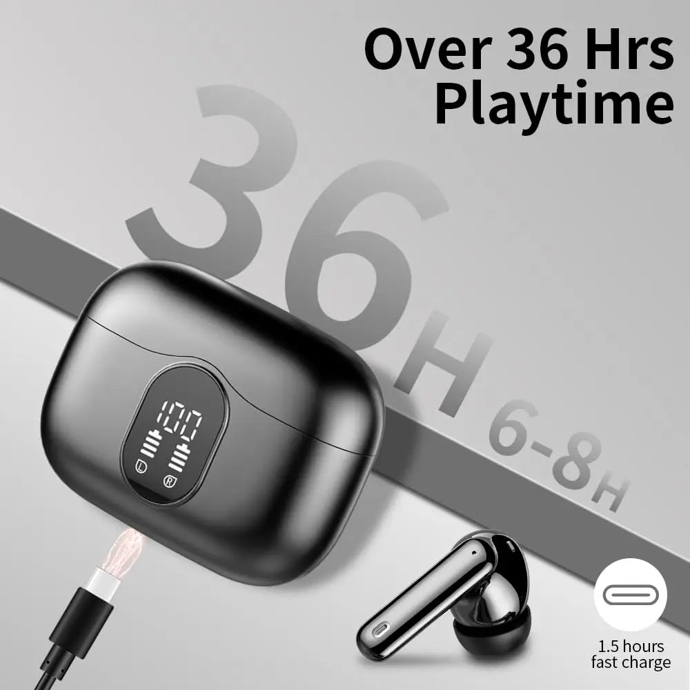 Wireless Earbuds Bluetooth 5.3 - 4 ENC Mics, 36H Playtime & LED Display