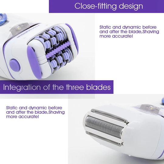 Electric Epilator for Women - Leg, Body, Lip, Chin & Bikini Hair Removal - 3-in-1