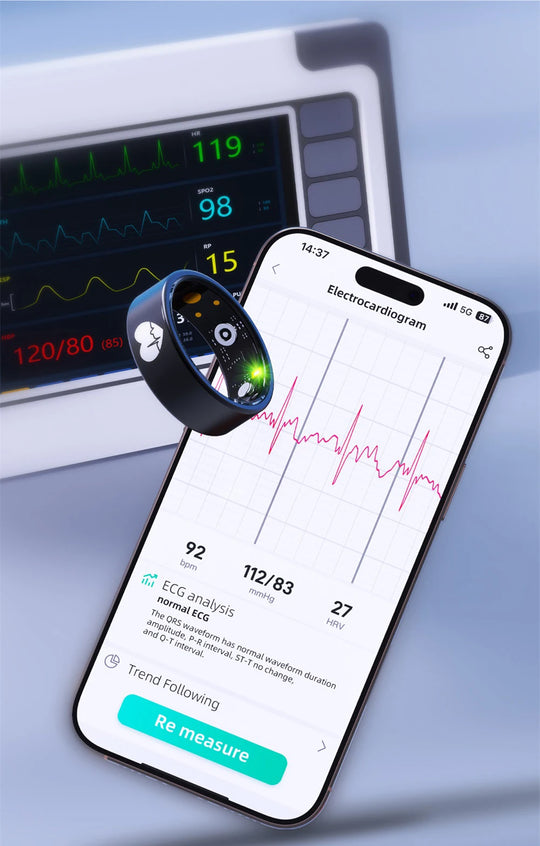 ECG Smart Ring - Heart Rate Body Temperature Health Tracker