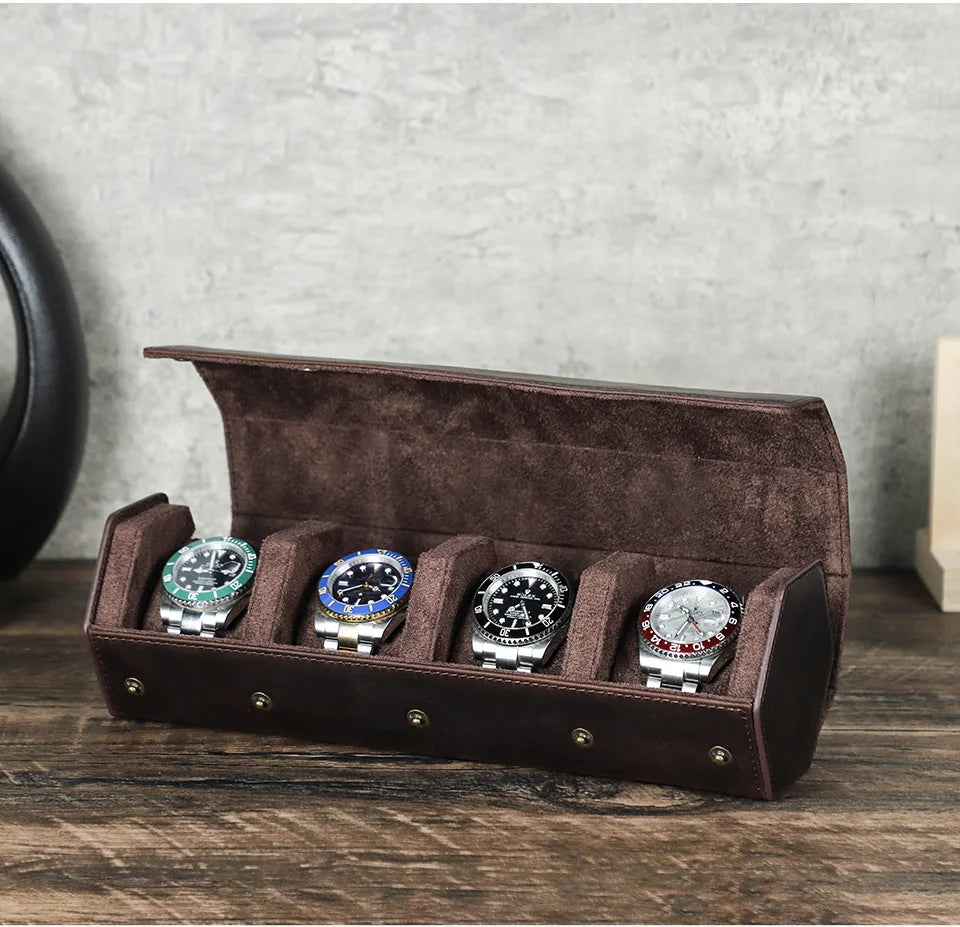 Leather Watch Roll Box - 1/2/3/4/6/8 Slots Travel Case & Display Holder - for Men & Women