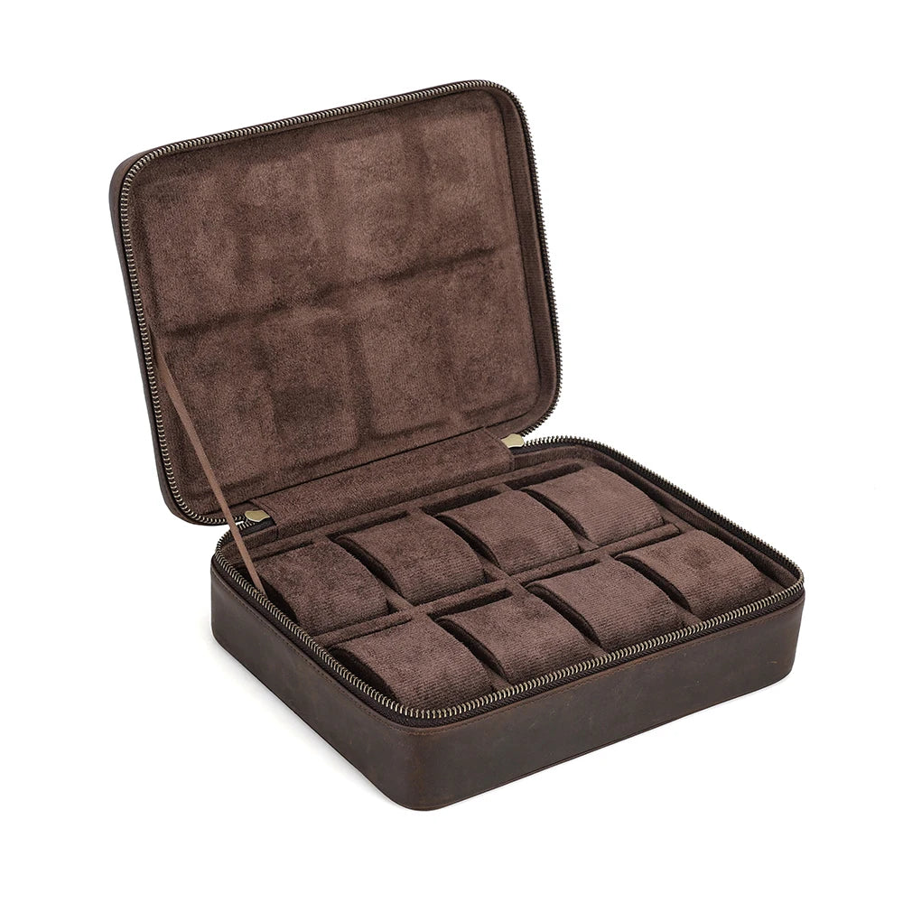 Leather Watch Organizer Box - 8/10/12 Slots Vintage Jewelry Storage Case - for Men & Women