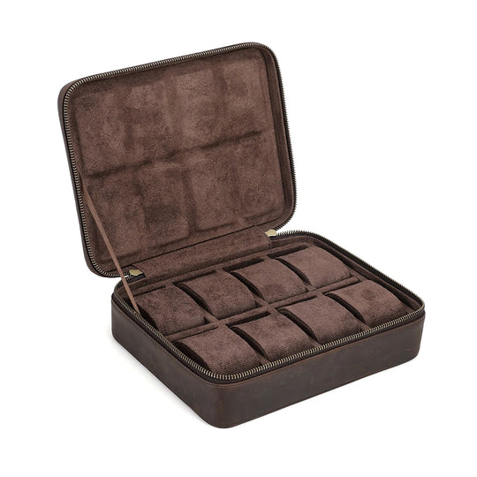 Leather Watch Organizer Box - 8/10/12 Slots Vintage Jewelry Storage Case - for Men & Women