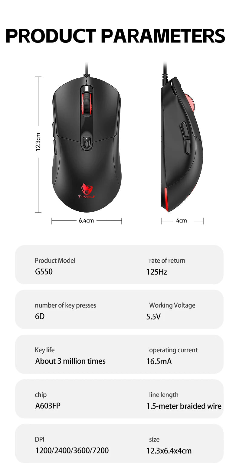 Wired Gaming Mouse - 6-Key High Precision Optical Mouse for PC & Laptop