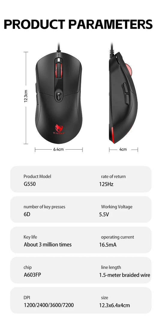 Wired Gaming Mouse - 6-Key High Precision Optical Mouse for PC & Laptop
