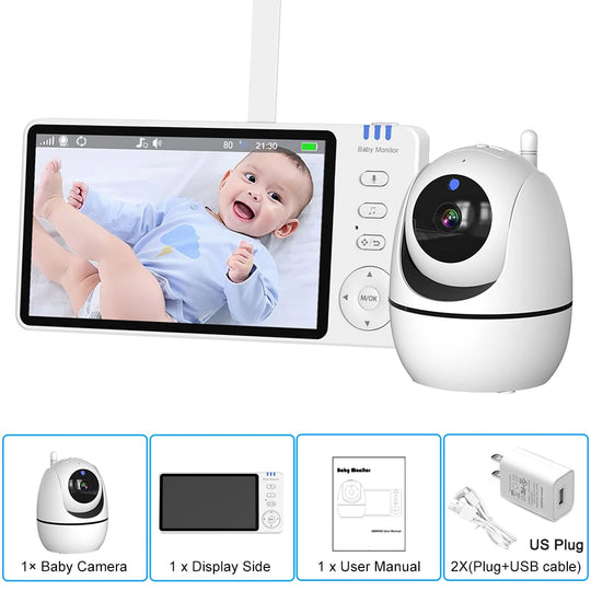 5 Inch Video Baby Monitor Indoor Mini Kids Surveillance cameras Security Protection Two-way Audio Baby Camera Temperture Display