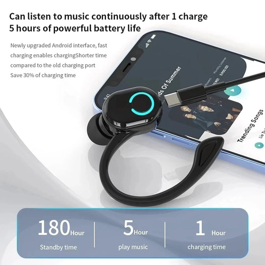 TWS Bluetooth 5.2 Earbuds - Single In-Ear Wireless Headset with Mic & ANC