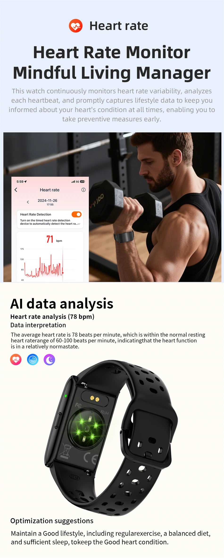 GPS Smart Watch - Heart Rate Blood Pressure Health Tracker Call Reminder