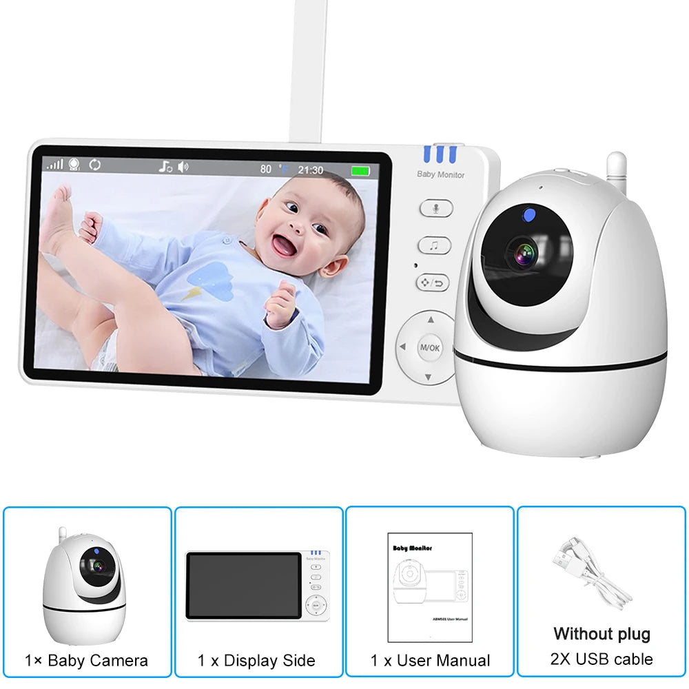 5 Inch Video Baby Monitor Indoor Mini Kids Surveillance cameras Security Protection Two-way Audio Baby Camera Temperture Display