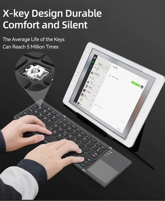 Foldable Bluetooth Keyboard with Touchpad - Mini Wireless Keyboard for Tablet iPad Phone Windows Android iOS