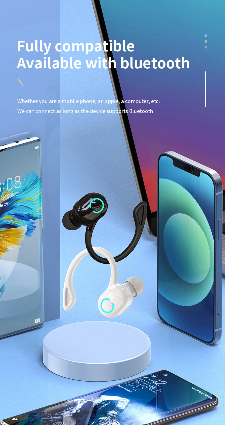 TWS Bluetooth 5.2 Earbuds - Single In-Ear Wireless Headset with Mic & ANC