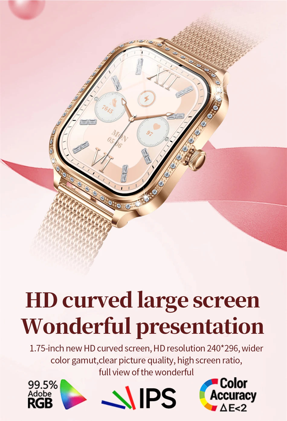 Luxury Smart Watch for Women - 1.75" HD Bluetooth Call Heart Rate Fitness Tracker