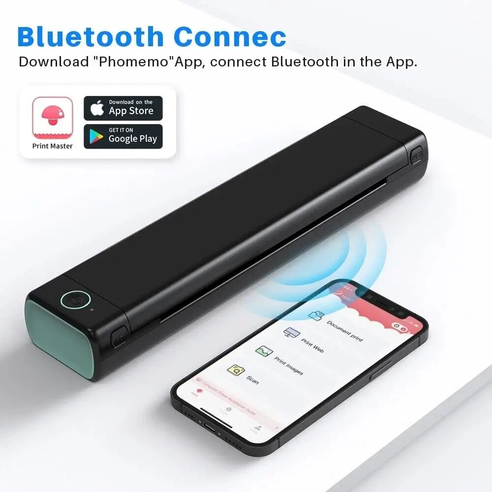 Portable Thermal Printer - Wireless A4 Bluetooth for Android, iOS & Laptop