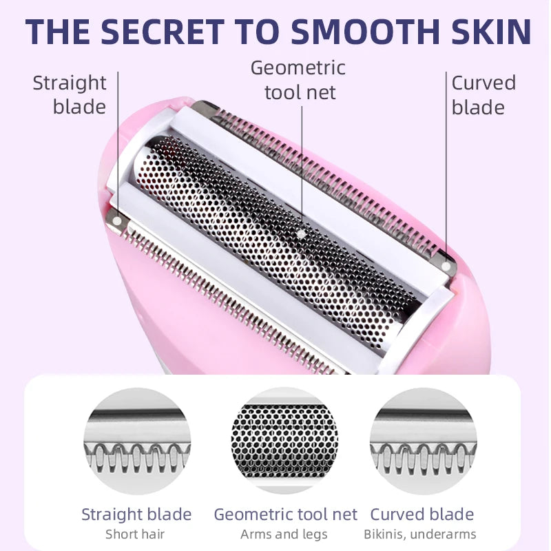 Rechargeable Lady Shaver & Epilator - Full Body Hair Removal, 30 Tweezers, Active Massage