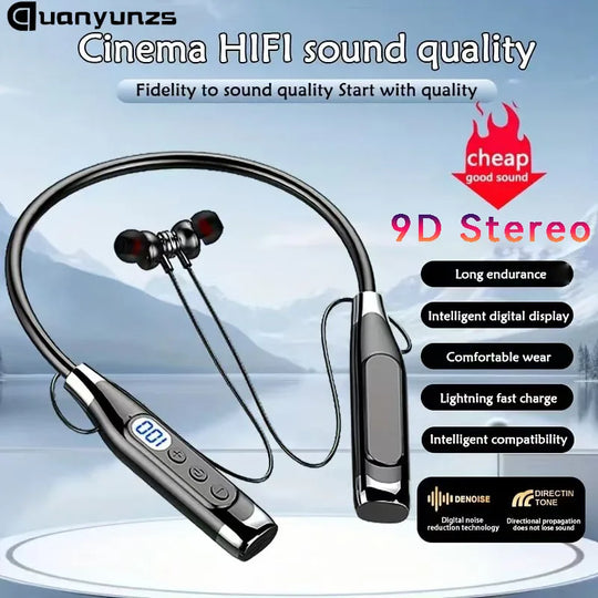 Wireless Neckband Bluetooth Headphones - Magnetic Earbuds LED Display Sports