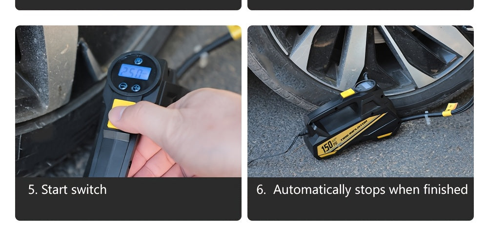 Digital Tire Inflator - Portable 12V Air Compressor with LED Light