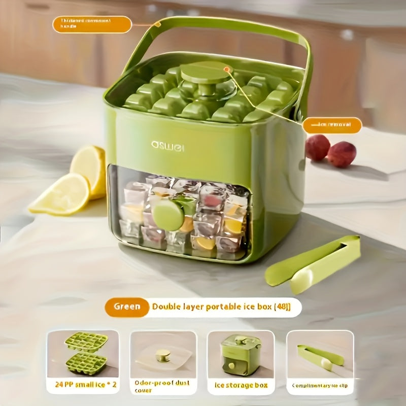 48-Cube Ice Maker - Double Layer Press Lid Ice Tray for Home