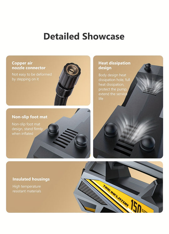 Digital Tire Inflator - Portable 12V Air Compressor with LED Light