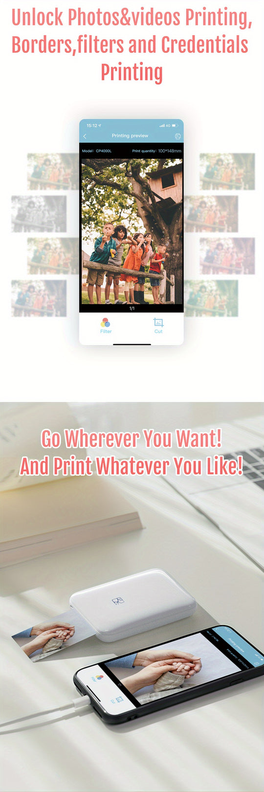 Wireless Portable Photo Printer - Mini Color Printer with No Ink