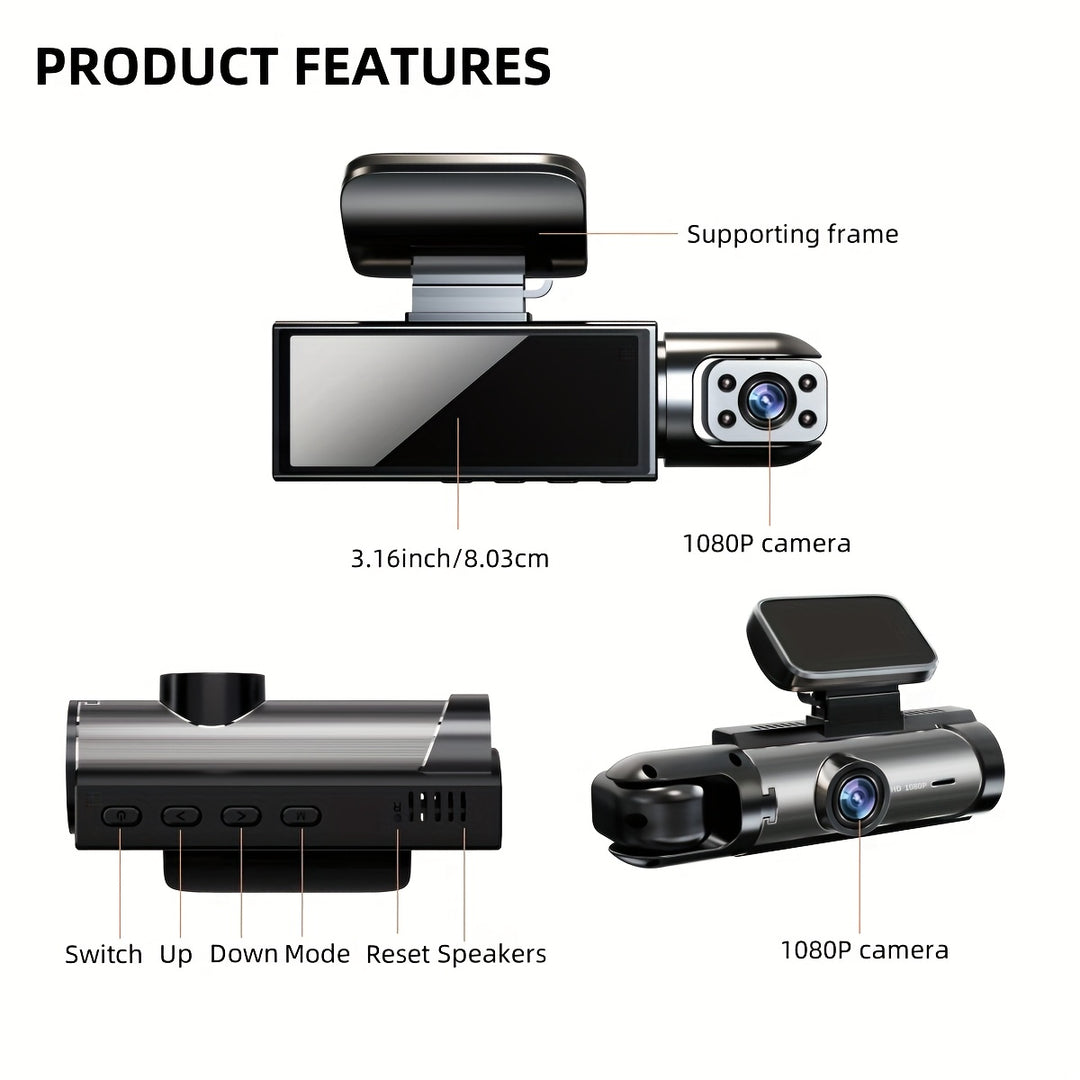 Dash Cam - Dual Camera 1080P with Night Vision, G-Sensor & Loop Recording