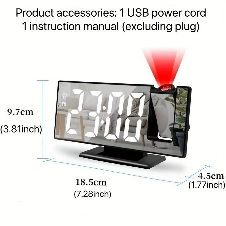 Digital Projection Alarm Clock with USB Power