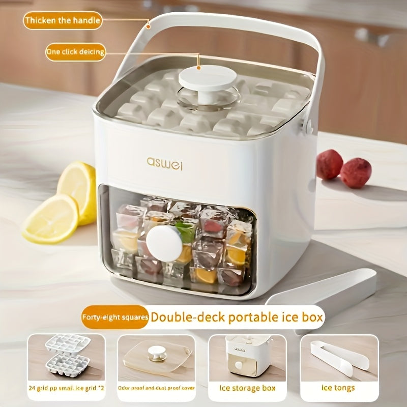 48-Cube Ice Maker - Double Layer Press Lid Ice Tray for Home