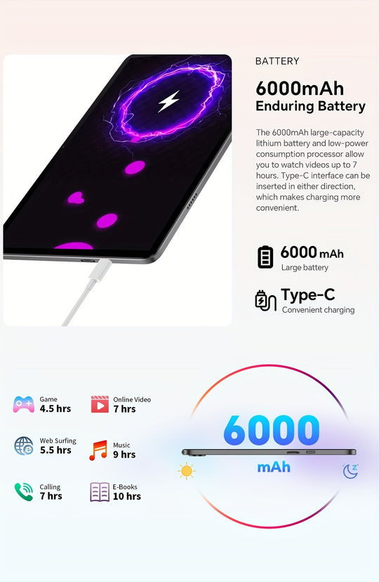 Tablet New Android 15, 10.1-inch IPS Display