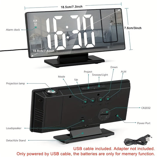 Digital Projection Alarm Clock with USB Power