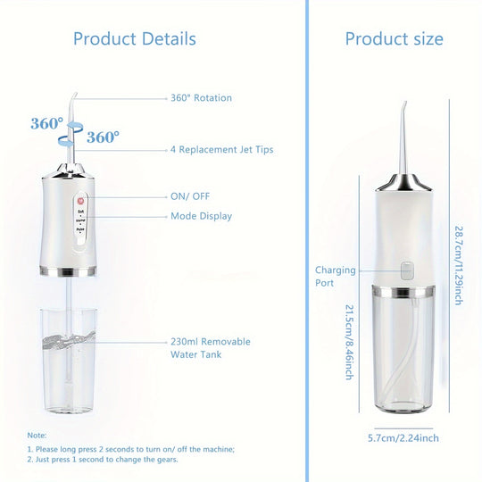 Cordless Dental Oral Irrigator - 4-in-1 Water Flosser