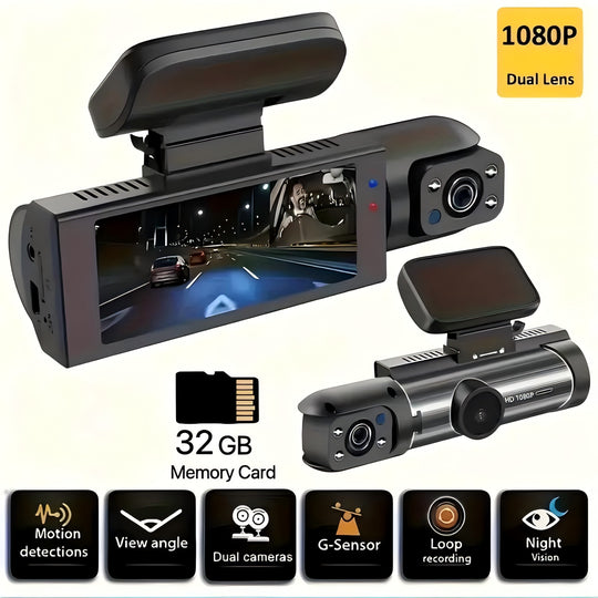 Dash Cam - Dual Camera 1080P with Night Vision, G-Sensor & Loop Recording