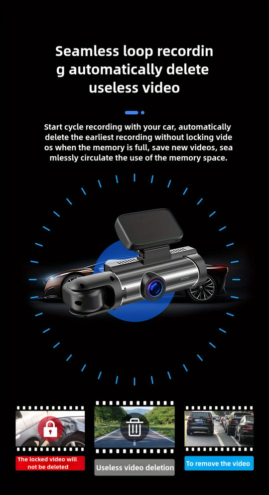 Dash Cam - Dual Camera 1080P with Night Vision, G-Sensor & Loop Recording