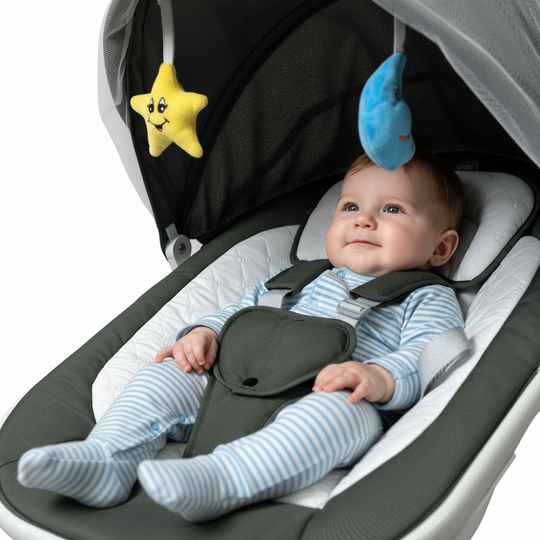 Happy baby in smart baby swing